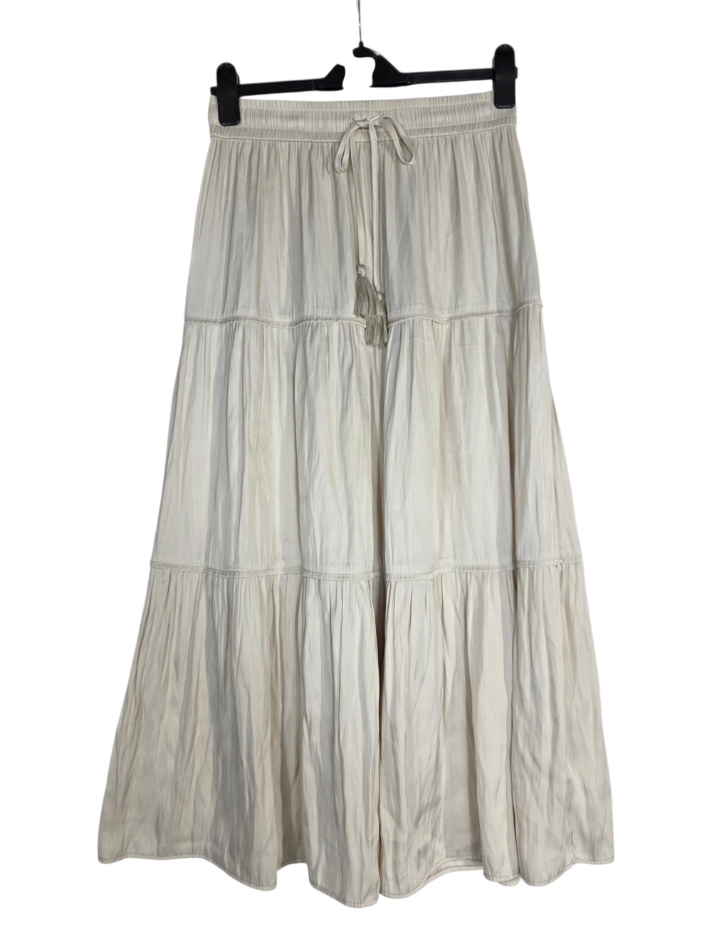 Joie Cream  Satin Tiered Midi Skirt with Tassel Drawstring